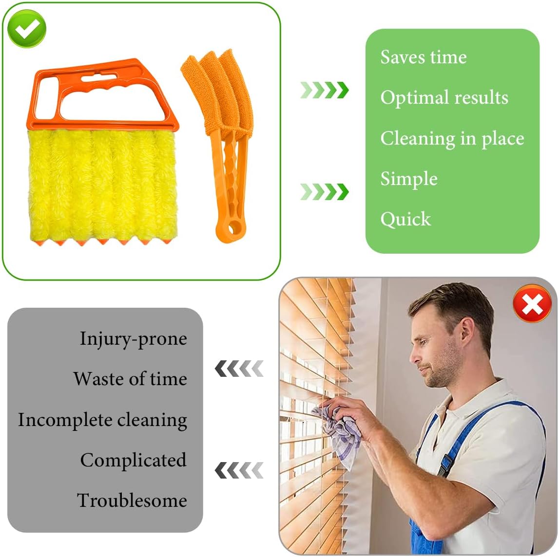 DXNQ 2 PCS Blind Cleaner Duster Tool, Window Venetian Hand-held 7 Finger Dusting Cleaner Brush, Blinds Cleaning Brush Tool for Window Shutters Air Conditioner, Car Accessories (Orange+Yellow)