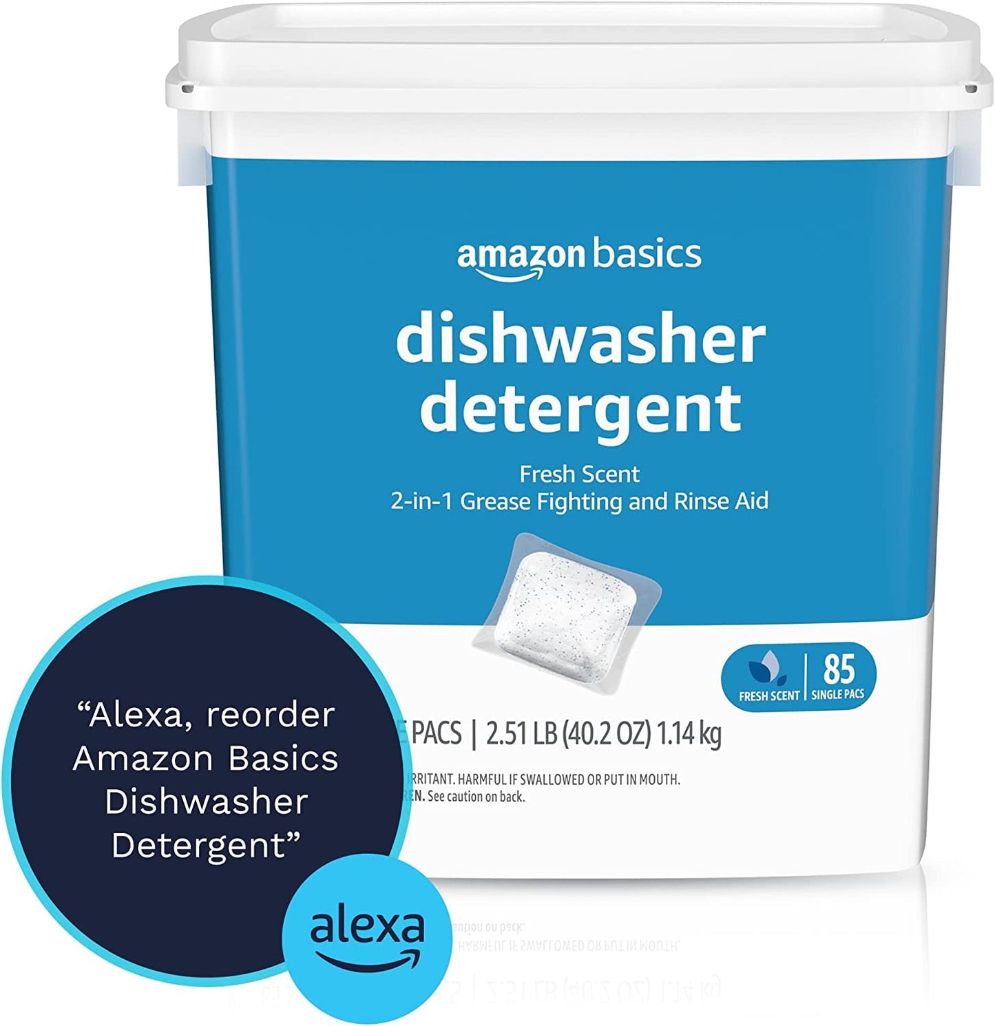 Amazon Basics Dishwasher Detergent Pacs, Fresh Scent, Cuts Grease, Rinses Clean, Removes 24HR Dried-On Stains, 85 Count (Previously Solimo)