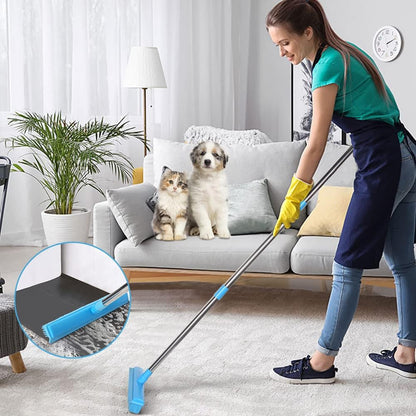 LandHope Carpet Rake for Pet Hair Remover Long Handle with Squeegee, Rubber Broom Carpet Brush Non Scratch Bristles Fur Remover Indoor Outdoor Push Broom for Cat Dog Hair Hardwood Tile Windows Clean