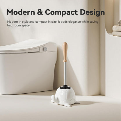 Turtle Base Toilet Brush Set - Gold Ceramic Toilet Scrubber Brush 7.5” Bowl Cleaner with Ergonomic Handle, Mini Cute Bathroom Cleaning Brush - Bathroom Decor