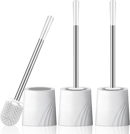 Toilet Brush and Holder Set, 3 Pack Toilet Cleaner Brush, Stainless Steel Toilet Brush with Long Handle for Deep Cleaning Bathroom Accessories White
