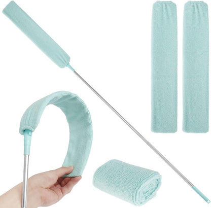 Gap Dust Cleaner Retractable Microfiber Gap Dust Brush Flexible Long Flat Gap Duster with Extendable Pole and Cloth Cover for Sofa Bed Furniture Bottom Ceiling Fan Blinds(Grey)