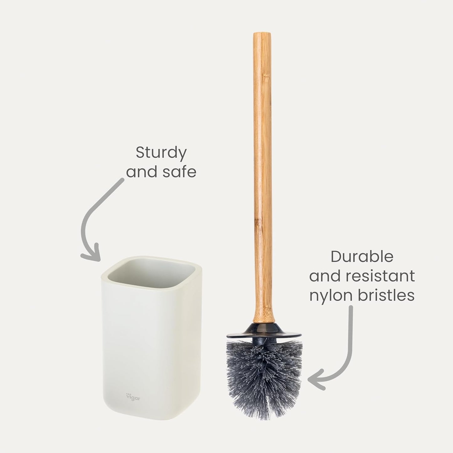 Vigar Zense Toilet Brush and Holder Set, Toilet Bowl Brush with Polyresin Stone Holder, Bathroom Sets for Bathroom Decor and Accessories, Terrazzo