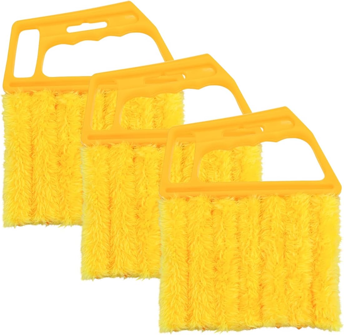 3PCS Blind Cleaner Duster Tool, 7 Fingers Microfiber Handheld Shutter Cleaning Brush for Car Air Conditioner, Detachable Auto Air Vent Dusting Cleaner, Universal for Most Vehicles (Yellow)