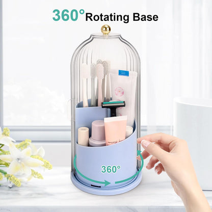 QIYVLOS Toothbrush Holders with Sliding Lid, Rotating 3 Slots Bathroom Organizer Countertop, Tooth Brush Toothpaste Holder Bathroom Counter Stand Sink Organizer Caddy for Vanity Makeup Brushes Holder