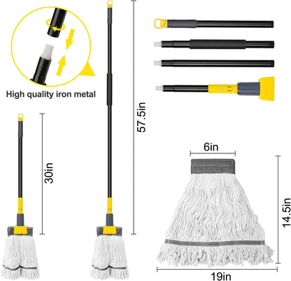 KeFanta Commercial Mop Heavy Duty Industrial Mop with Long Handle,60" Looped-End String Wet Cotton Mops for Floor Cleaning,Home,Kitchen,Office,Garage and Concrete/Tile Floor