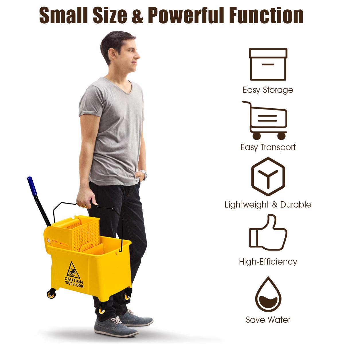 Goplus Commercial Mop Bucket with Wringer, Household Portable Mop Bucket, Ideal for Household and Public Places Floor, 21 Quart Capacity, Yellow (21 Quart)