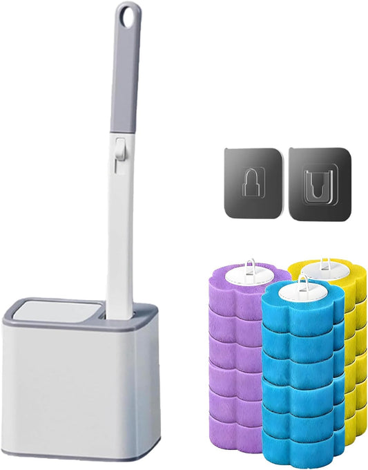 Disposable Brush with Holder & Refill Heads - Hygienic Sanitary Toilet Cleaner for Easy Cleaning, Streak-Free Fresh Bathroom, No Mess Disposable Toilet Bowl (1, Refill (36 pcs))