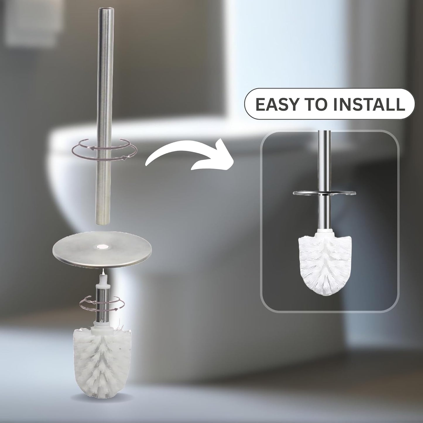 Escenzy Turquoise Green Toilet Brush and Holder Set Mosaic Glass | Non-Rustic Stainless Steel | Practical & Decorative Toilet Bowl Brush and Holder | Luxury Green Bathroom Accessories