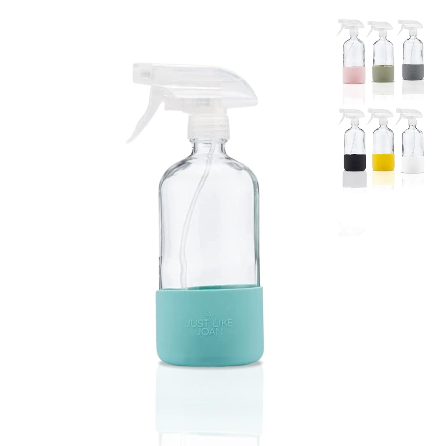 Clear Glass Spray Bottle with Silicone Sleeve for Cleaning Solutions, Essential Oils, Plants, Vinegar - 16 oz, Refillable, Food Safe (2-PACK: Rich Black & Ocean Turquoise)