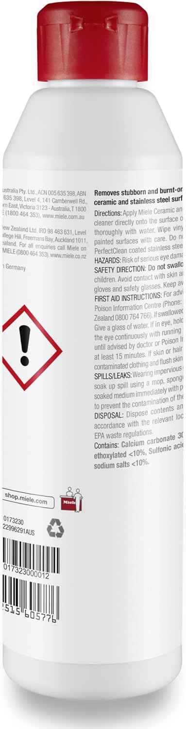 Miele Original Ceramic and Stainless Steel Cleaner, Fine-Crystal Cleaning Product for Removing Grease, Residues and Water Marks, 8.5 fl oz