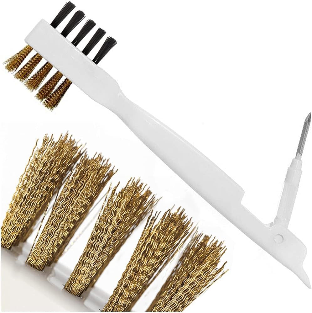 Kitchen Stove Cleaning Brush + Scraper Tool Set, Brass Wire Brushes for Range Hood Grease Grime, Rust Cleaner Heavy Duty Stainless Steel Putty Scraper for Gas Burners Cooktop Pot Pan