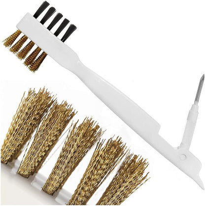 Kitchen Stove Cleaning Brush + Scraper Tool Set, Brass Wire Brushes for Range Hood Grease Grime, Rust Cleaner Heavy Duty Stainless Steel Putty Scraper for Gas Burners Cooktop Pot Pan