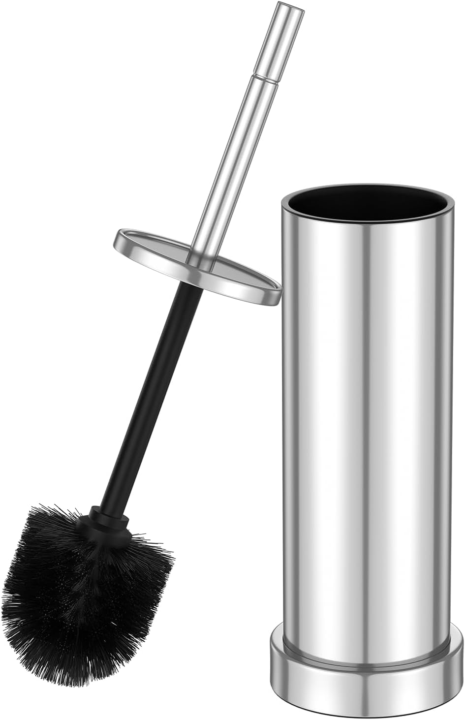 Toilet Brush and Holder Set: 304 Stainless Steel Heavy Duty Toilet Bowl Brush and Holder with Removable Inner Bowl and Splash Protection, Modern Long Handle Bathroom Cleaning Tool