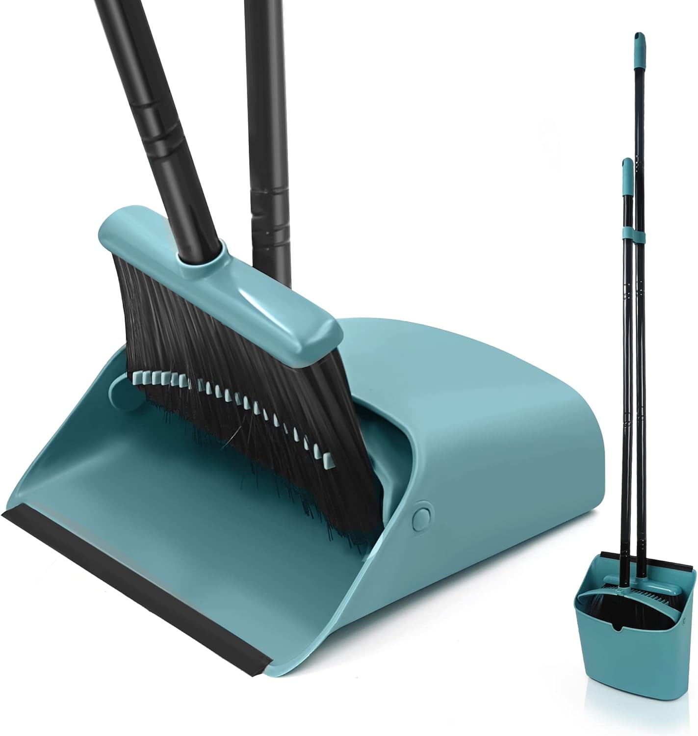 JEHONN Broom with Dustpan Combo Set, Long Handle Lightweight Indoor Broom Set, Upright Standing Dust Pan with Comb Teeth Store Sweep Set for Home Room Kitchen Office Lobby (Rose Red)