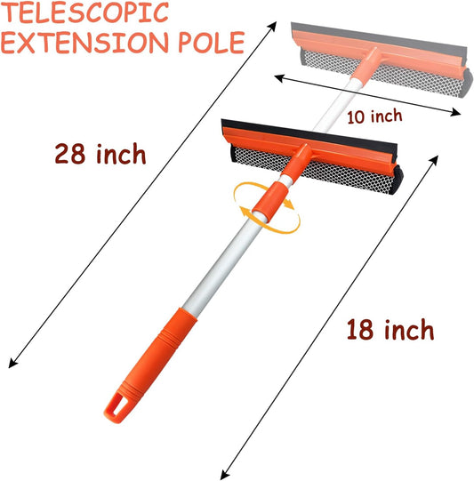 Window Squeegee for Window Cleaning with Retractable Pole 28", Squeegee Window Cleaner Tool 2 in 1 Car Window Cleaning Tool Telescopic Window Washing Equipment, Shower Squeegee for Glass Door