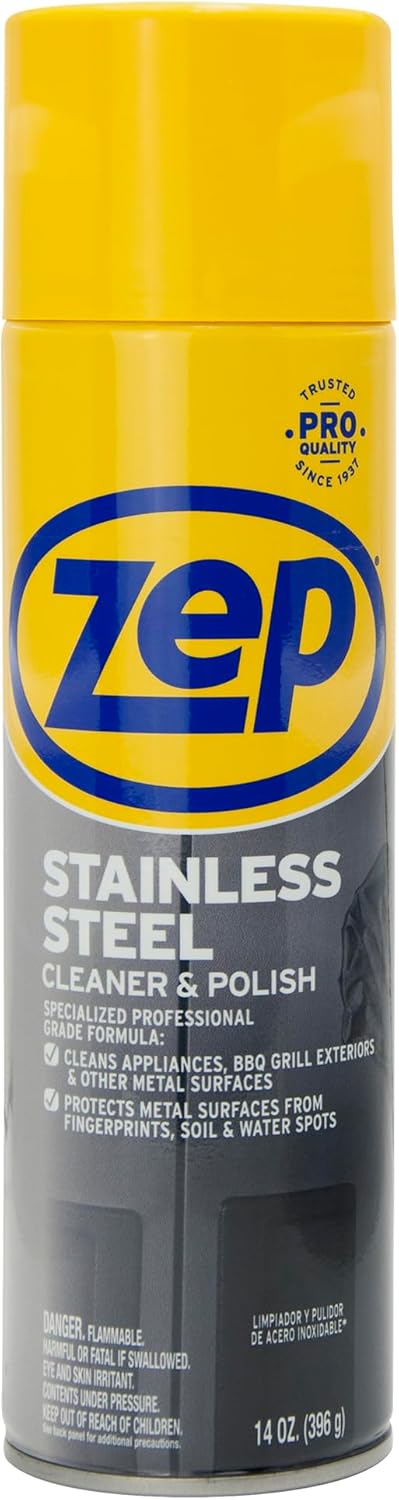 Zep Stainless Steel Cleaner and Polish 14 ounces (Case of 4) ZUSSTL14 - Protects Metal Surfaces from Fingerprints, Soil and Waterspots