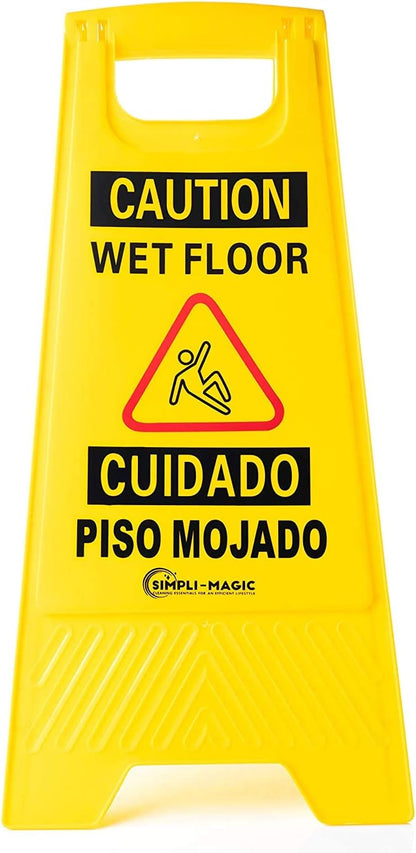 Simpli-Magic Side Press Wringer Combo Commercial Mop Bucket on Wheels, 35 Quart,Yellow, Including Wet Floor Caution Sign and Set, Polyethylene