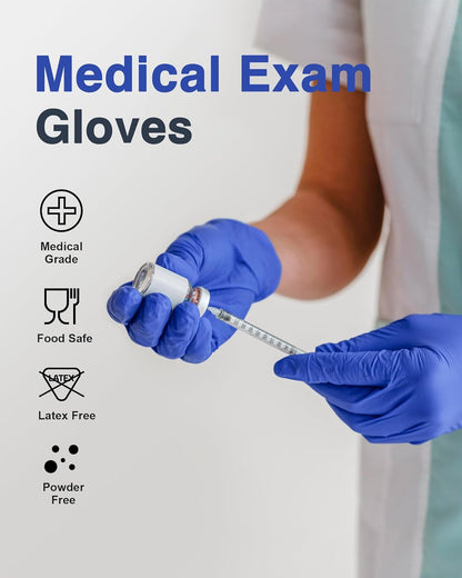 Schneider Nitrile Exam Gloves, Dark Blue, Disposable Gloves, Latex-Free, Powder-Free, Food Safe for, Cooking, Household Use