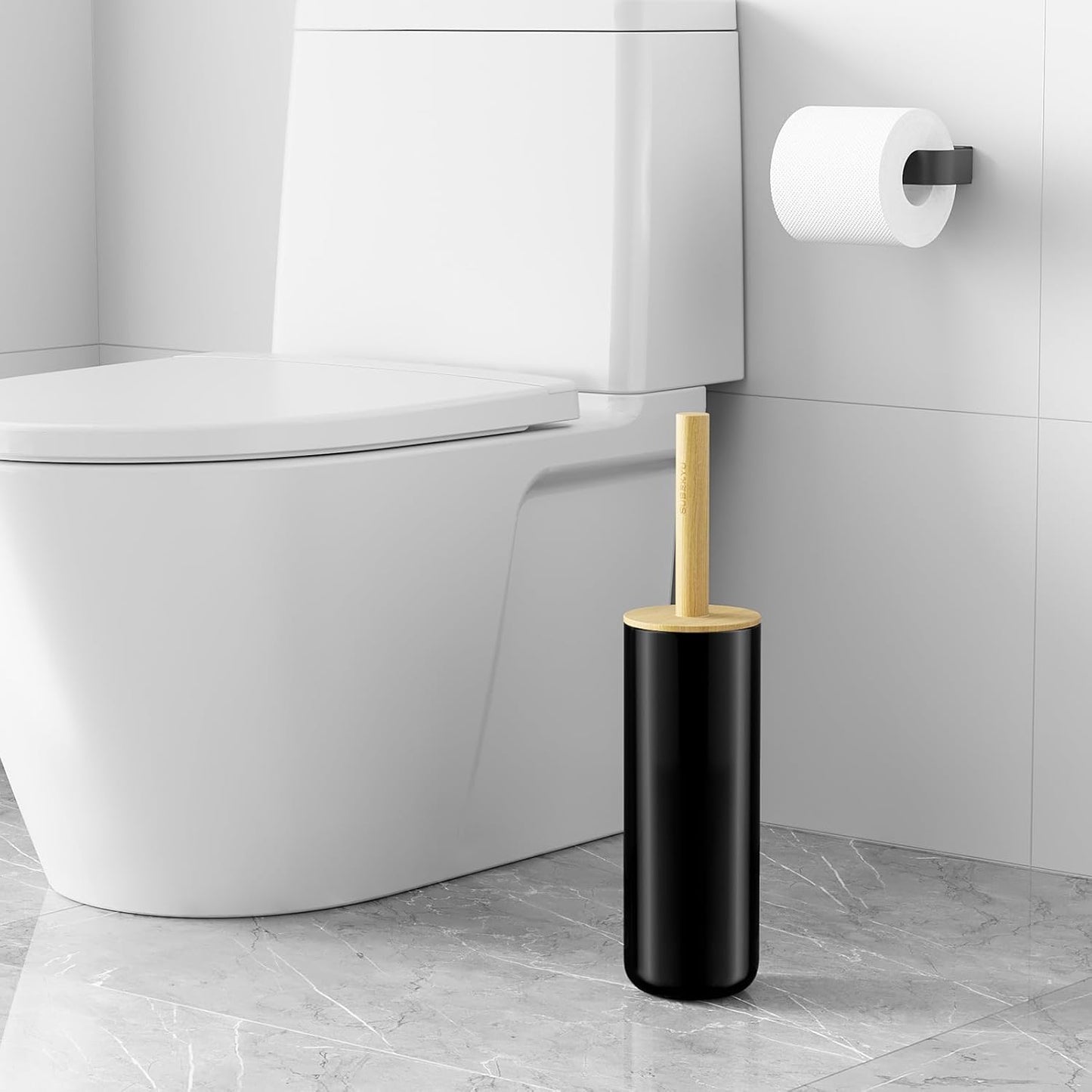 SUBEKYU Toilet Brush, Toilet Bowl Brush and Holder Set, Bathroom Toilet Bowl Cleaner Scrub Brush Set Scrubber for Deep Cleaning, White