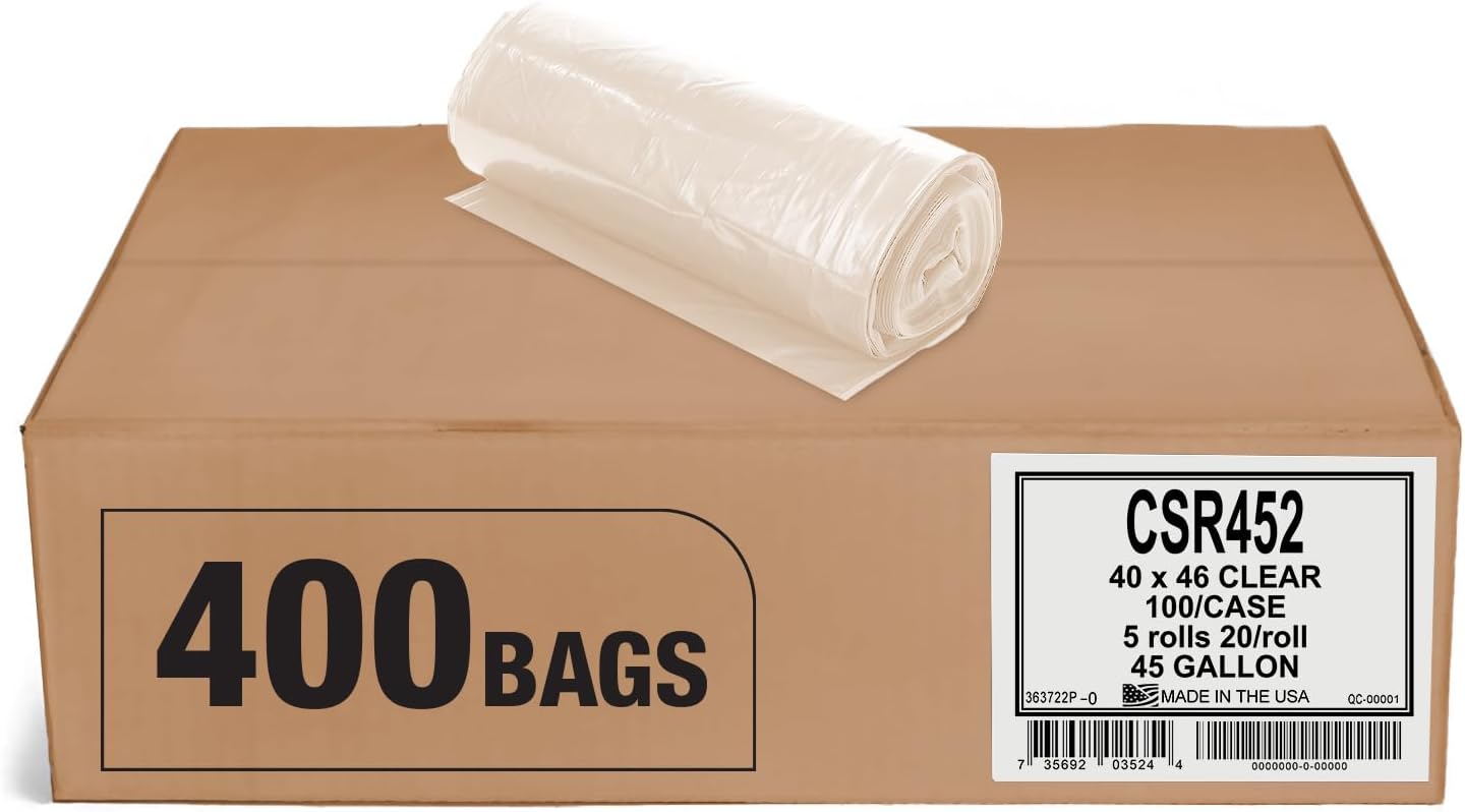 Aluf Plastics 33 Gallon Clear Trash Bags - 33" x 39" - 1.5 MIL (eq) - CSR Series - Heavy Duty Industrial Liners Clear Garbage Bags for Recycling, Contractors, Storage, Outdoor, 1 Count (Pack of 100)
