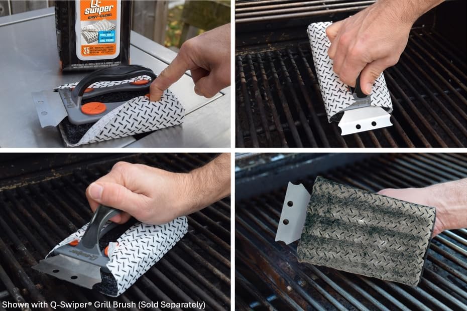 Proud Grill Q-Swiper Grill Cleaning Wipes - Bristle & Wire Free BBQ Cleaner, Heavy Duty Degreaser Wipes, Grease & Grime Remover for Outdoor Barbecue Grills, 40 Count, 1-Pack