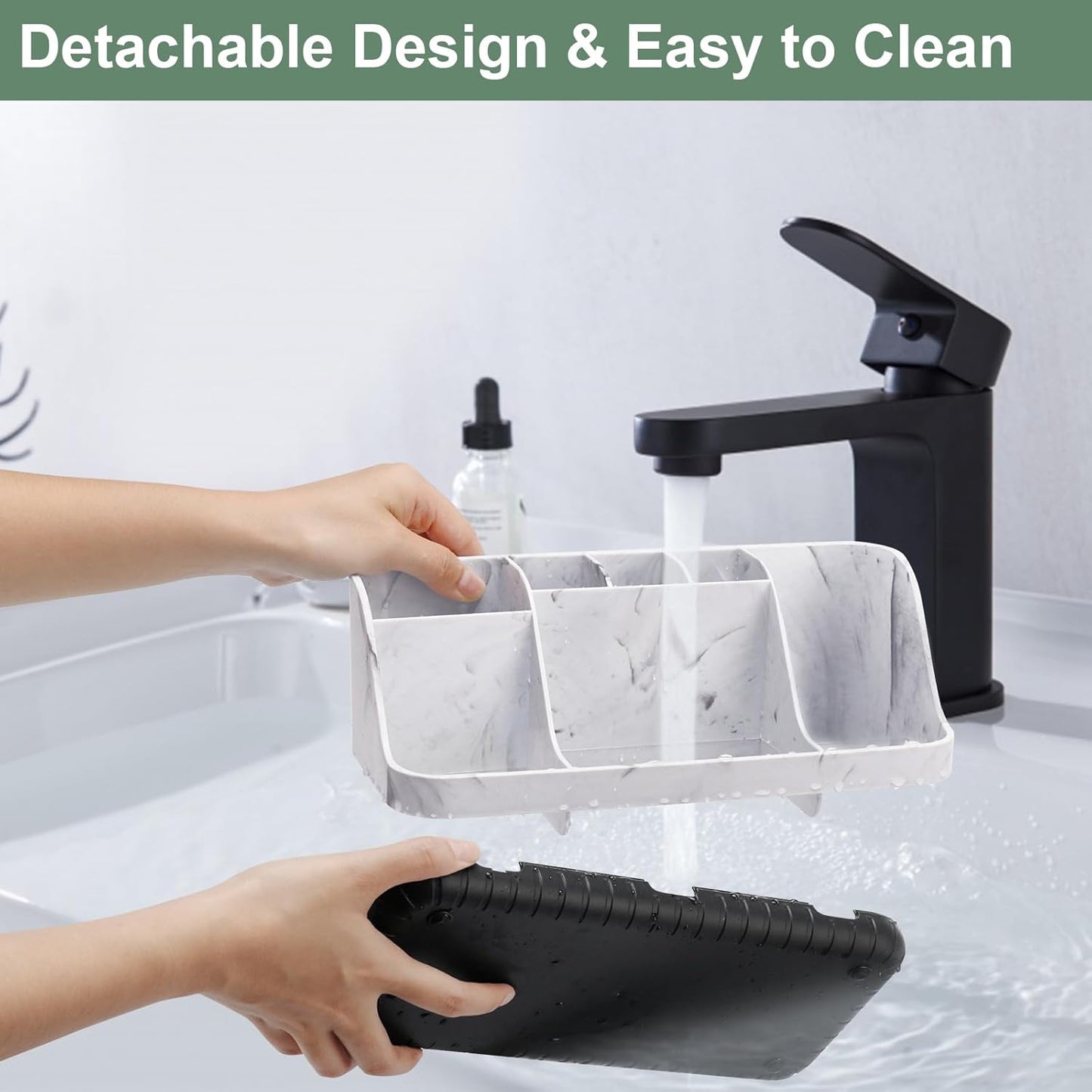 GFWARE Wood Toothbrush Holders for Bathrooms Countertop Organizer - Detachable 7 Slots Kid Bathroom Decor and Accessories, Wooden Bathroom Sink Storage Organization, Caddy, Tray, Brown