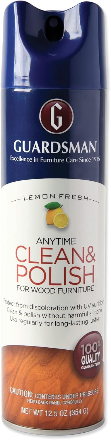 Guardsman Anytime Clean & Polish Wood Cleaner & Furniture Polish for Cabinets, Tables, and Other Wood Surfaces, Spray Bottle, Lemon Fresh, 16 Fluid Ounces