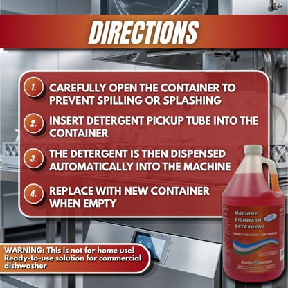 Quality Chemical Heavy Duty Liquid Alkaline Commercial Dishwasher Detergent - Industrial-Grade Formula Dissolves Food Stains, Grease, Grime and Residue - No Pre-Rinse Needed - Ready-to-Use 128oz