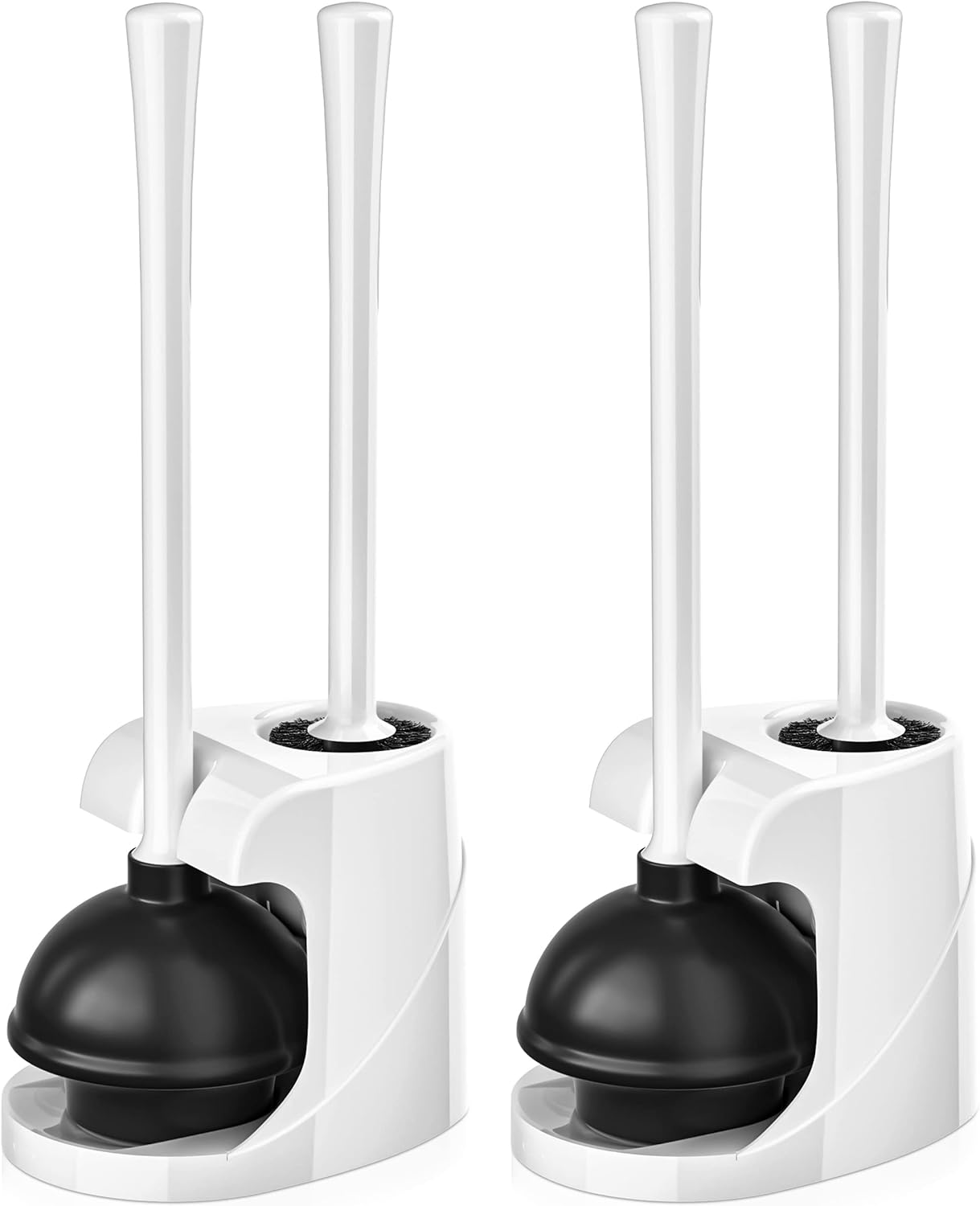 Toilet Plunger and Brush, Bowl Brush and Heavy Duty Toilet Plunger Set with Ventilated Holder, 2-in-1 Bathroom Cleaning Combo with Modern Caddy Stand for 5.7-inch Toilet Drain(Black, 2 Set)