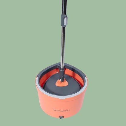 Spin Mop & Tear Drop Bucket Set with 3 Pads - Dual Compartment Design for Clean & Dirty Water, 360° Swivel Mop Head, Built-in Scrubbing Brush, Stainless Steel Handle