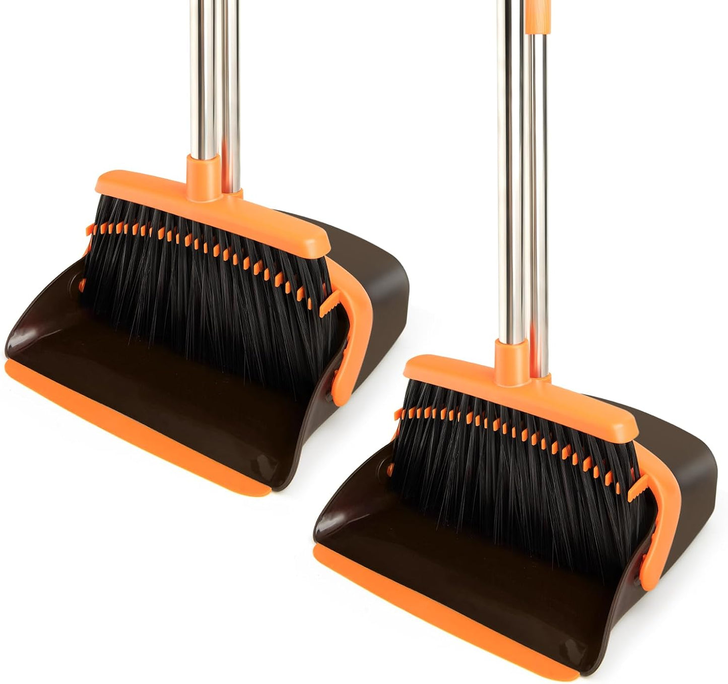 Broom and Dustpan Set, Long Handle Lightweight Dustpans with Broom Combo for Home, Indoor&Outdoor Sweeping for Home Room Kitchen Office Lobby (Charcoal)