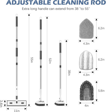 SetSail Tile Tub Scrubber Brush 3-in-1 Shower Scrubber with 52-inch Adjustable Long Handle Shower Cleaner Brush and 3 Detachable Replacement Brush Heads for Cleaning Bathroom Kitchen Walls Tub Tile
