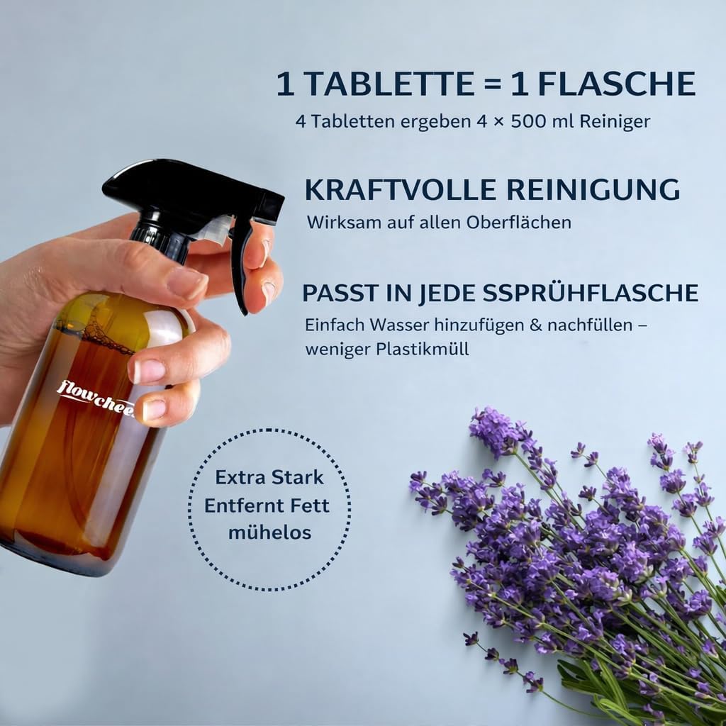 flowcheer Multi Surface Cleaner Refills -All Purpose Cleaning Tablets-Makes 192 fl oz(12 x 16 Fl oz) Bottles of Spray Cleaner for Household&Kitchen Cleaning-Lavender Scent(Not Included Bottles)