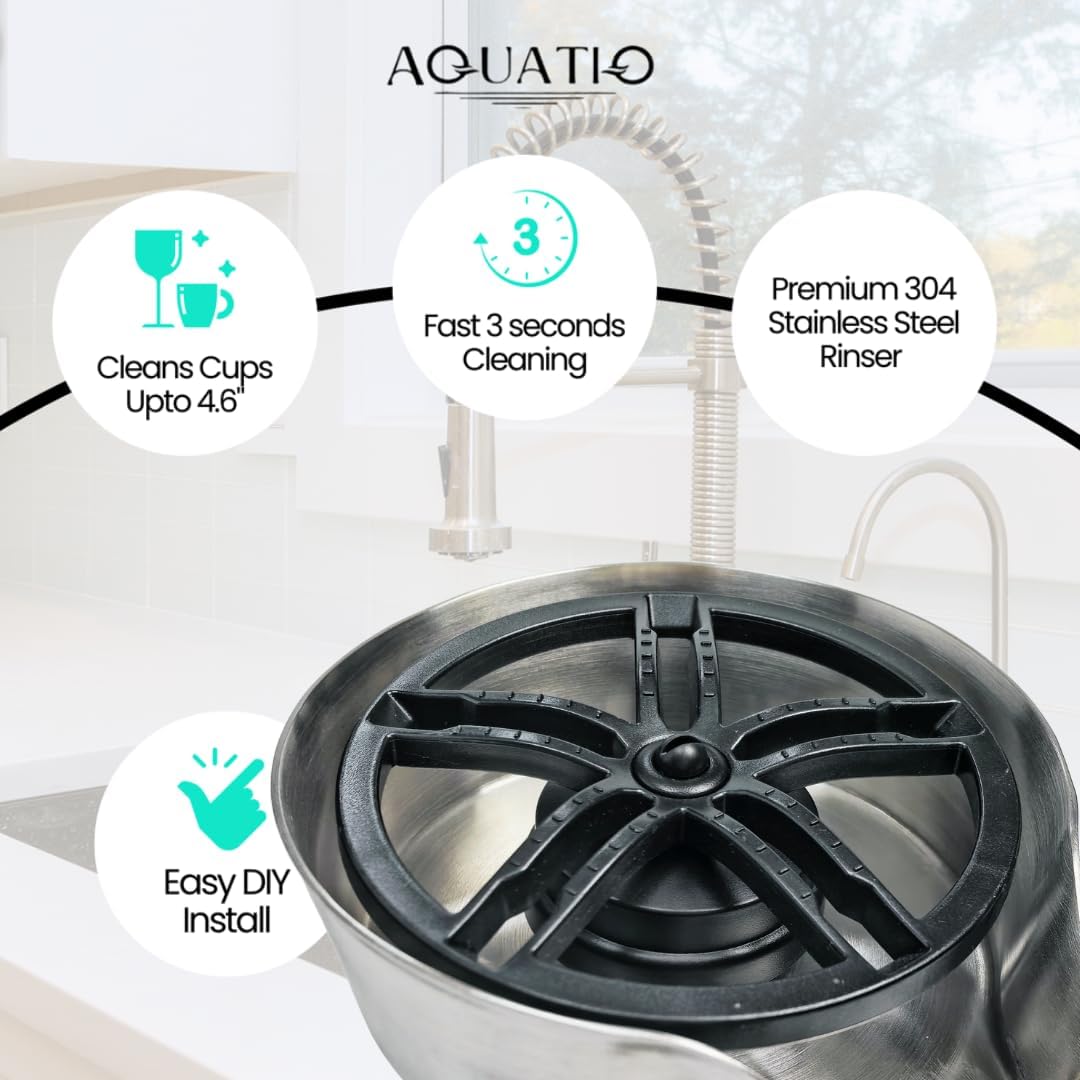 2 in1 Glass Rinser for Kitchen Sink - Stainless Steel Cup Cleaner - Counter Top Bottle Washer - Kitchen Sink Accessories - Attachements - Sink Sprayer (Nickel)