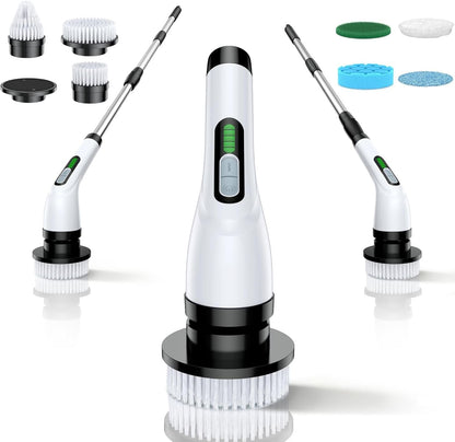 Electric Spin Scrubber for Bathroom: Shower Scrubber with Long Handle, Dual Speed Cordless Power Cleaning Scrub, 7 Brush Heads, IPX7 Waterproof Heavy Duty Cleaner Tools for Tub Tile Grout Wall