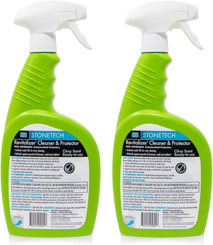StoneTech Revitalizer Cleaner and Protector | Natural Stone Cleaner | Marble, Quartz, Granite Countertop Cleaner | 3-in-1 Cleans and Reseals | 2-Pack 24 oz Spray + Microfibers, Citrus Scent