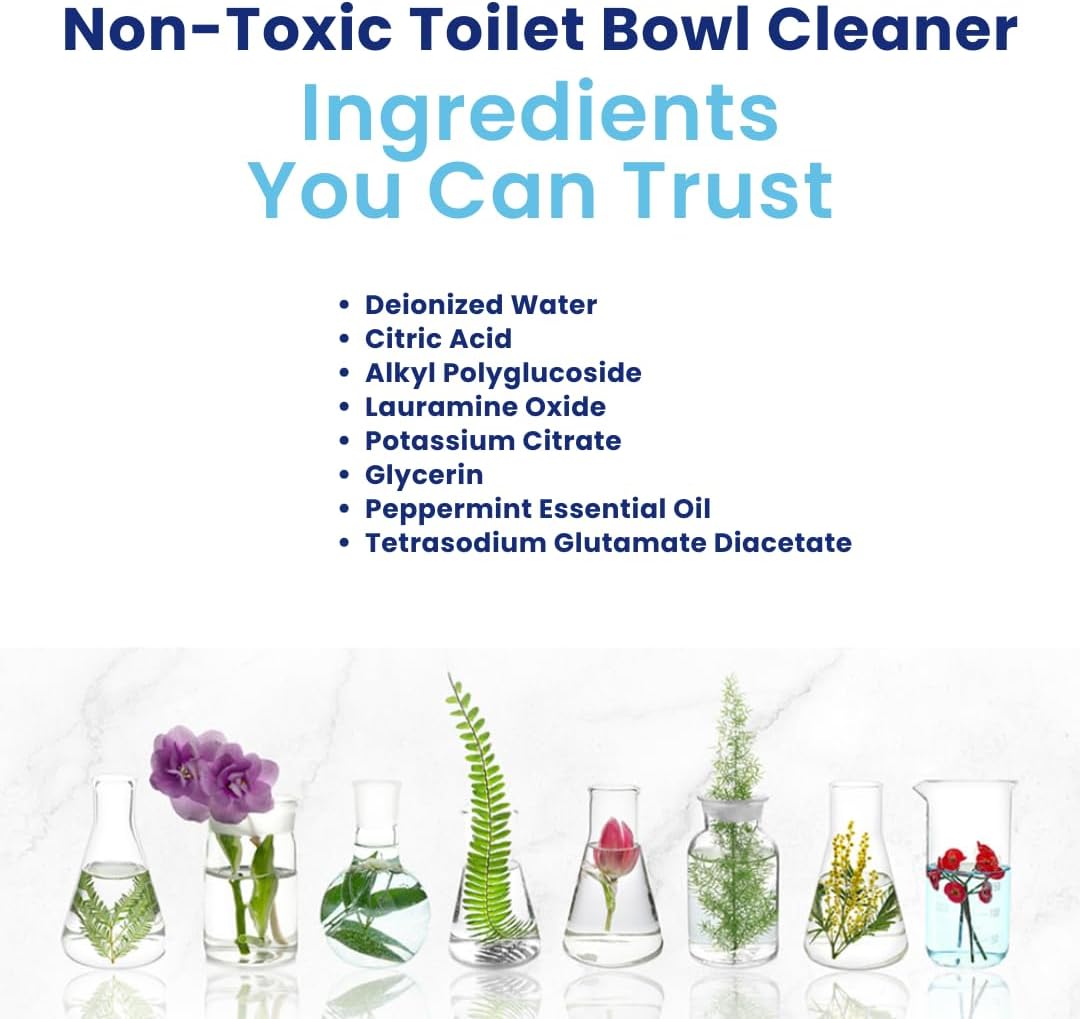 Truly Free Toilet Bowl Cleaner - Heavy-Duty Stain Remover - Septic Safe, Plant-Based Formula - Fresh Peppermint Scent - 16 oz Reusable Empty Bottle + Two Fills, 3 oz ea.