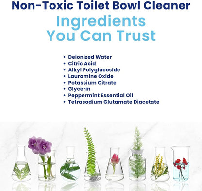 Truly Free Toilet Bowl Cleaner - Heavy-Duty Stain Remover - Septic Safe, Plant-Based Formula - Fresh Peppermint Scent - 16 oz Reusable Empty Bottle + Two Fills, 3 oz ea.