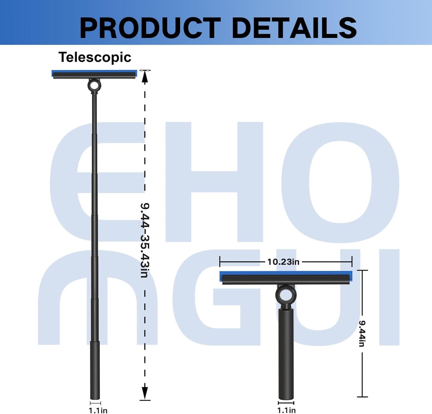 Shower Squeegee for Glass Doors, Squeegee with Long Handle, Telescoping Squeegee for Shower, Extendable Window Cleaner Tool for Car Windows, Tile Walls, Sliding Door, Shower Glass Door