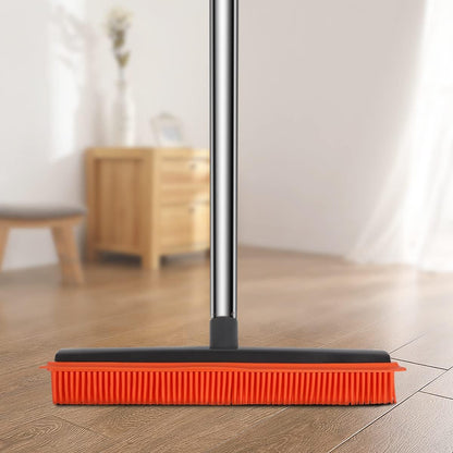 Pet Hair Rubber Broom with Squeegee for Carpet,Fur Remover Broom Carpet Rake for Pet Hair Removal, with 50" Long Handle