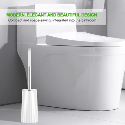 Toilet Brush and Holder Set, Compact Toilet Bowl Brush with Stainless Steel Handle, Hard Bristles, Drip-Proof, Easy to Assemble, Deep Cleaning White