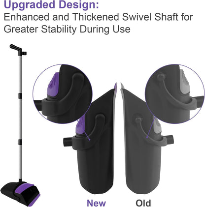 Broom and Dustpan Set, Upright Purple Broom with Dustpan Combo Set 51" Long Handle, Self Cleaning Dust Pan for Home, Kitchen and Office