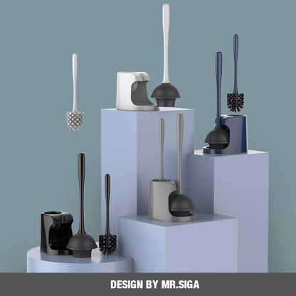 MR.SIGA Toilet Plunger and Bowl Brush Combo for Bathroom Cleaning, Gray, 2 Sets