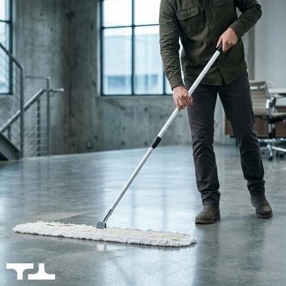 Commercial Dust Mop – 18 Inch Floor Sweeper for Hardwood, Reusable Cotton Mop Head, Extendable Handle, Dry Mop for Floor Cleaning & Janitorial Supplies