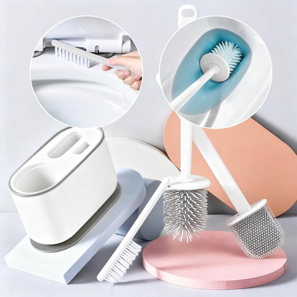 Toilet Brush Set, Bathroom Accessories, Toilet Bowl Cleaners, Deep Cleansing Multifunctional Hanging Toilet Brush Set for Bathroom(Cherry Blossom Pink)