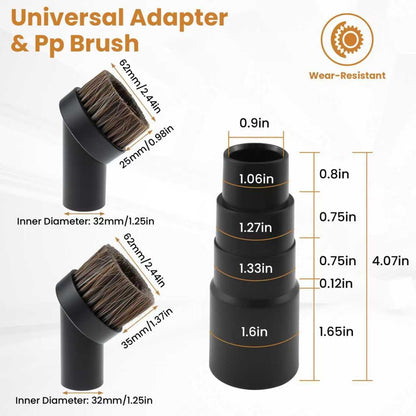 2 Pcs Black Round Vacuum Brush, 1-1/4" Universal Vacuum Dust Brush, 25mm Vacuum Brush Attachment with Four-Layer Vacuum Adapter for Most Vacuum Cleaners Accessories