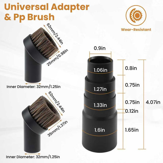 2 Pcs Black Round Vacuum Brush, 1-1/4" Universal Vacuum Dust Brush, 25mm Vacuum Brush Attachment with Four-Layer Vacuum Adapter for Most Vacuum Cleaners Accessories
