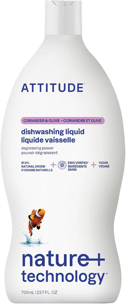 ATTITUDE Dish Soap Refill, EWG Verified, Plant-Based & Vegan Dishwashing Liquid, Naturally Derived, Unscented, 67.6 Fl Oz