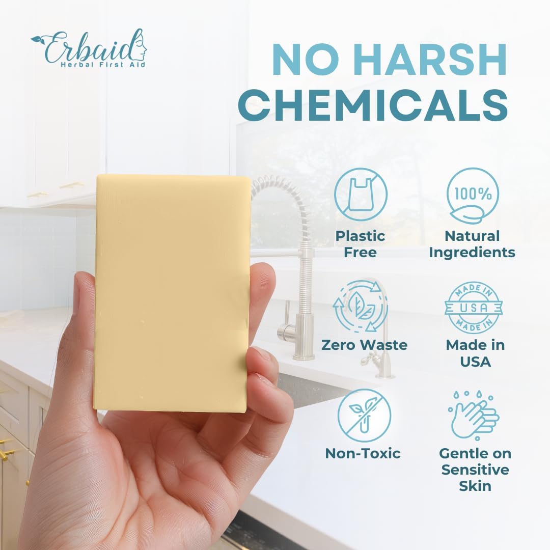 Non Toxic Dish Soap Bar – Natural Solid Dish Soap with Lemon Scent – Eco Friendly, Zero Waste, Plastic Free Kitchen Dishwashing Block – Long-Lasting, Gentle on Hands and Tough on Grease – Made in USA